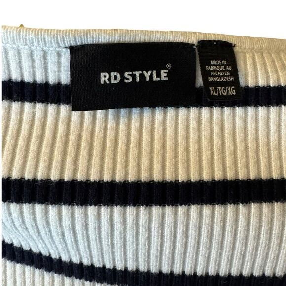 RD Style Square Neck Rib Knit Sweater XL Black White Stripe - Picture 6 of 6
